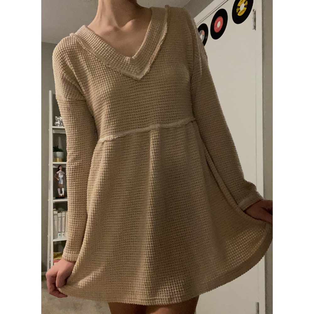 Waffle Knit Babydoll Dress